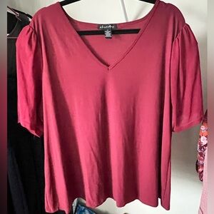 a new day Burgundy V-Neck Short Sleeve Top